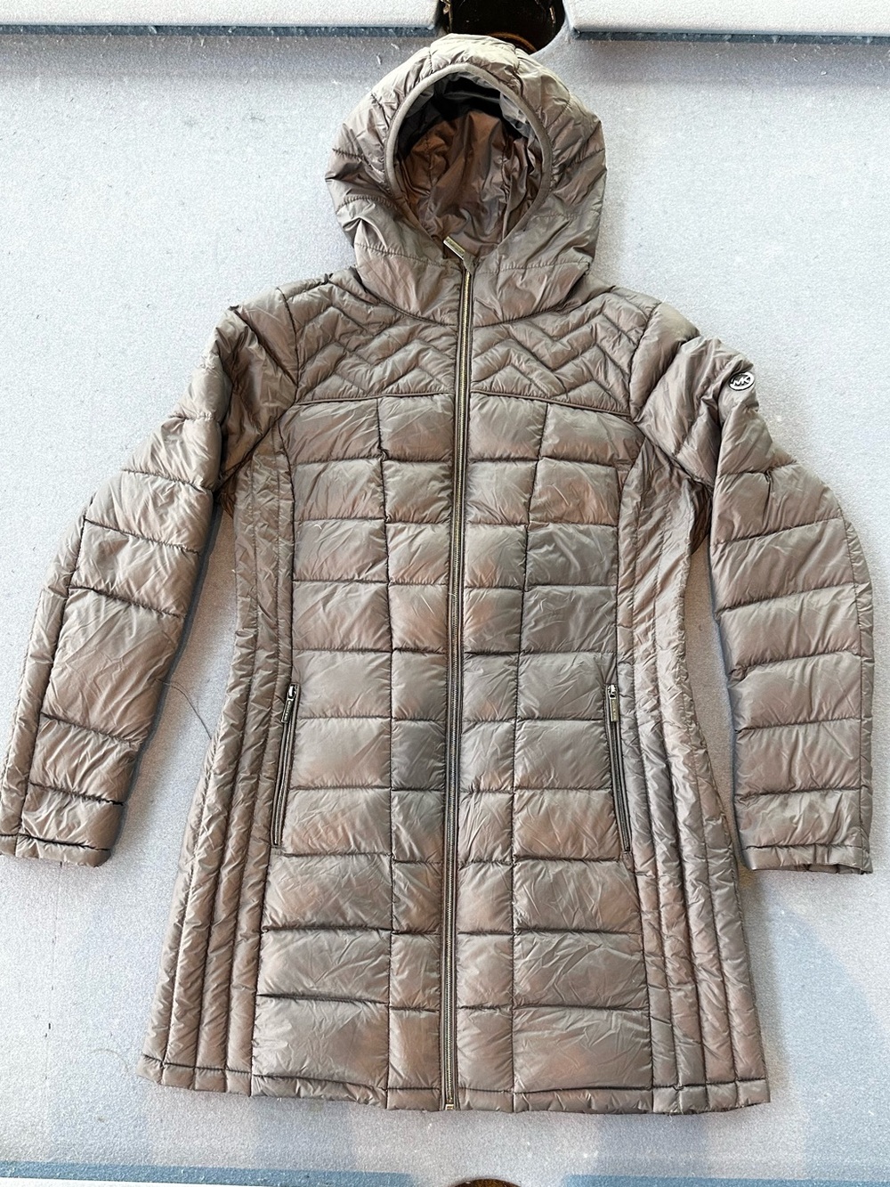 Michael Kors Quilted Hooded Long Puffer Coat - Taupe